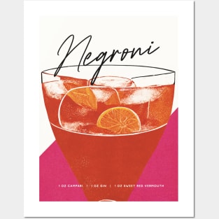 Negroni Retro Poster Orange Pink Bar Prints, Vintage Drinks, Recipe, Wall Art Posters and Art